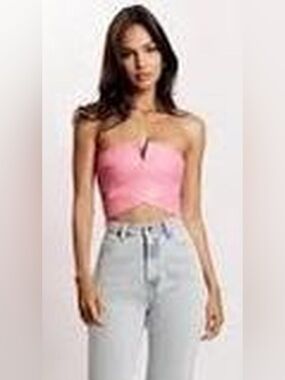 Meshki Pink Strapless Cropped Tube Top
